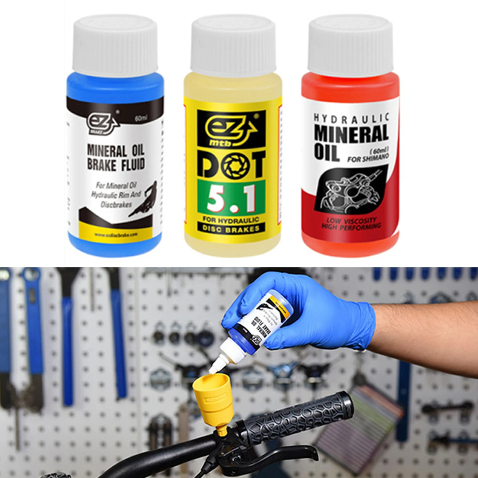 EZMTB Bicycle Brake Fluid, Mineral Oil DOT Hydraulic Brake Fluid, SH Braking System, Smooth Ride, 60ml Net Weight