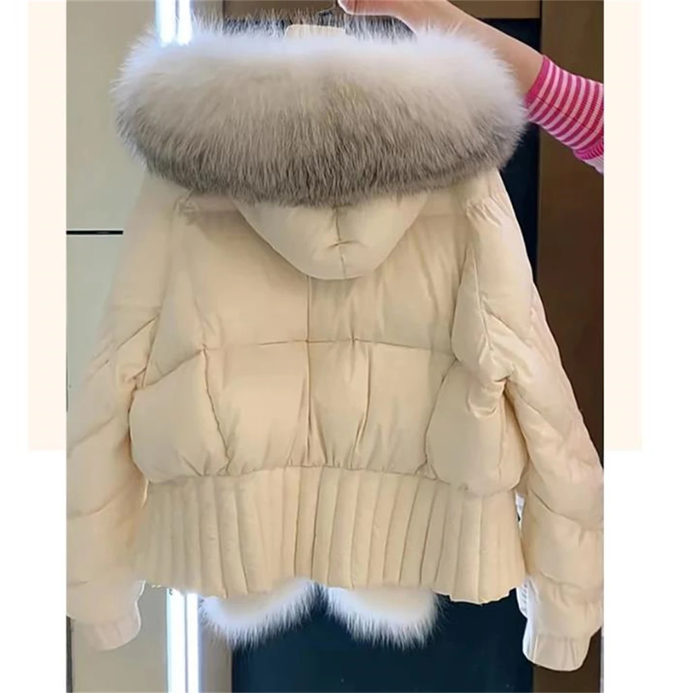 White Down Cotton Coat For Women In Winter 2024 New Hot Style Plus Velvet Thickening Loose Versatile Versatile Short Fur Coat