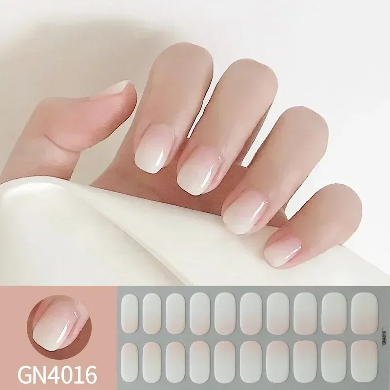 Ins Woman DIY Baking-Free Gel Nail Stickers 14/20 Finger Adhesive Semi Cure Fashion DIY Long Lasting Full Cover Manicure Sticker