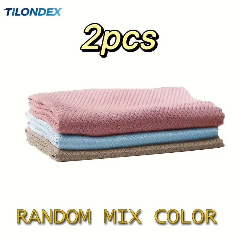 TILONDEX 2pcs Ultra-Fine Fiber Glass Cleaning Towels Professional Stain-Removing Cloths Random Color for Kitchen