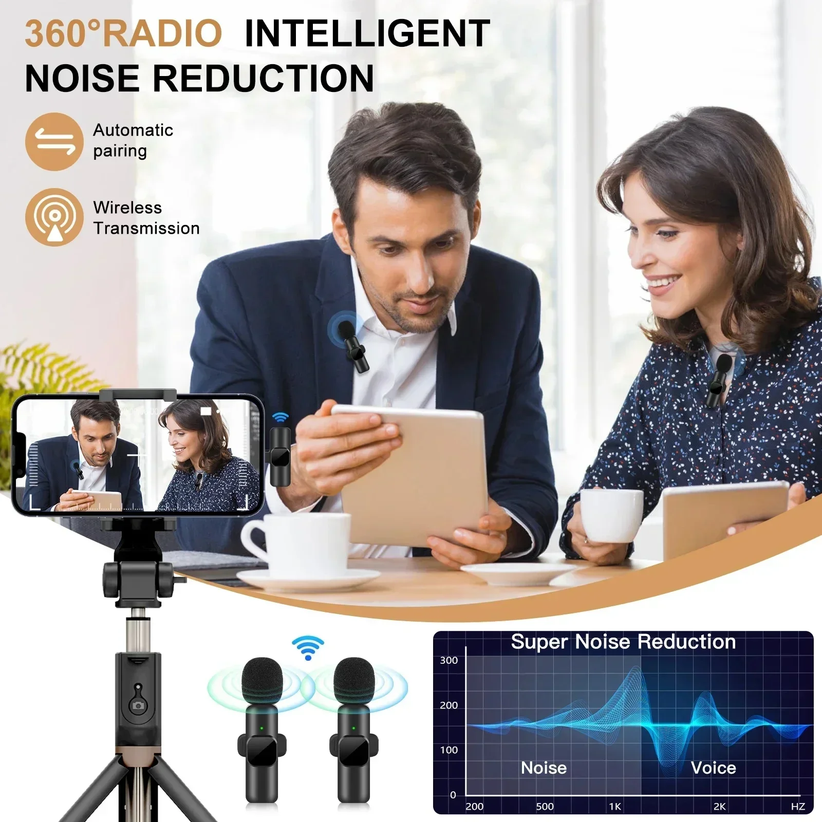 

Wireless Lavalier Microphone Portable Audio Video Recording Mini Mic for iPhone Android Live Broadcast Gaming Phone Mic