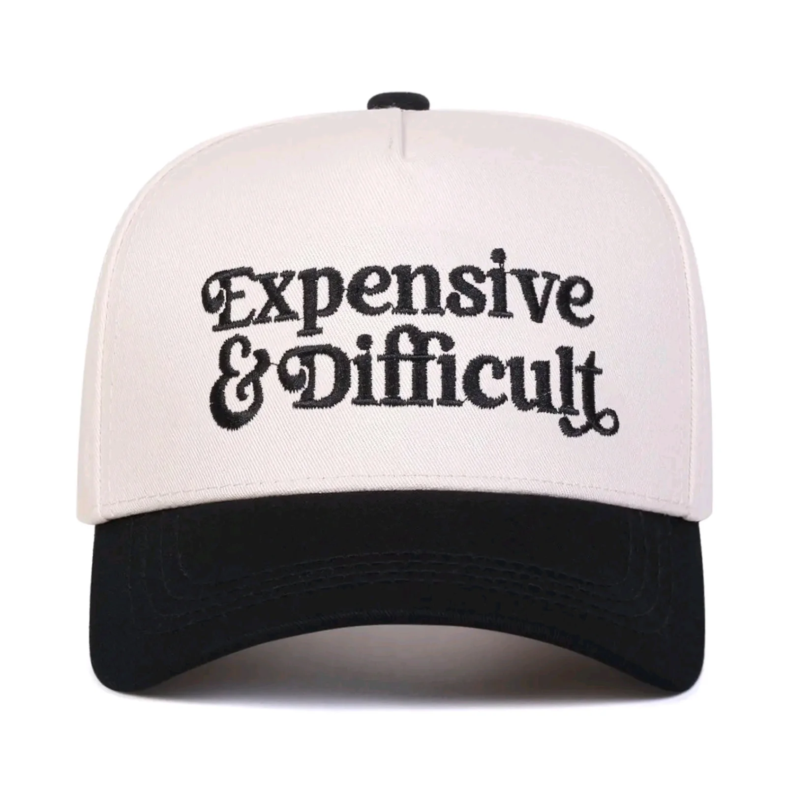 

1pc Women's Luxury Statement Baseball Cap EXPENSIVE & DIFFICULT Bold text, White & Black Front, Adjustable Strap, Lightweight