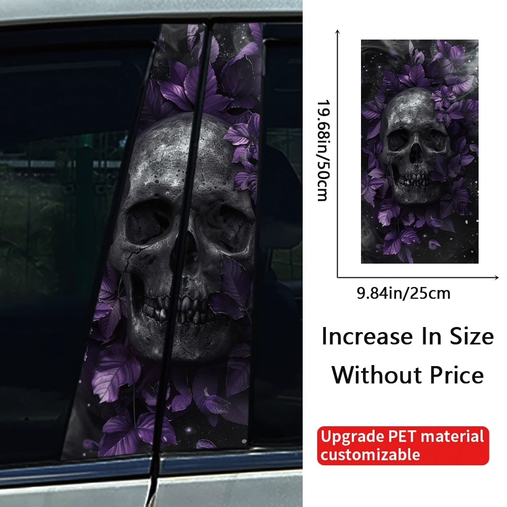 Rose Headskull Skeleton Car Sticker Car B-Pillar Decal Diy Car Door Post Decal Skeleton Pattern Decal Accessories
