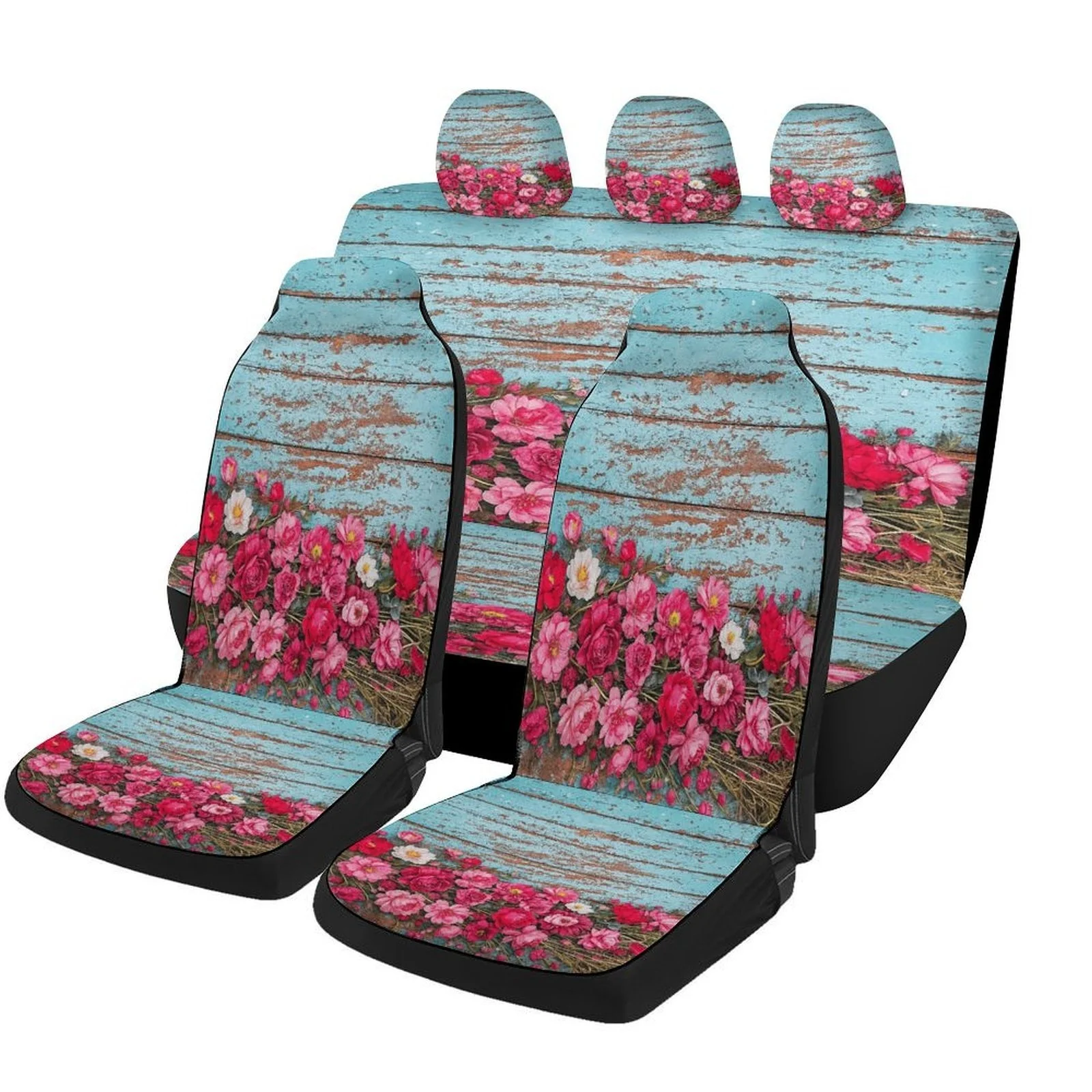 

Floral Rustic Background Designed Car Seat Cover Set For Most Cars, Decorative Fashionable High-quality Car Seat Protector Cover