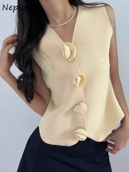 Neploe Fashion Vintage V-neck 3D Floweer Vest for Women 2024 Spring Autumn New Tan Top Y2k Slim Fit Sleeveless Tops Mujer