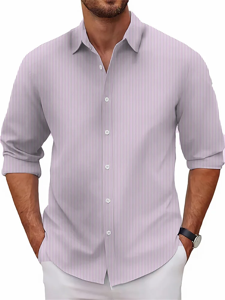 New Men's Shirt Long Sleeve Shirt 3D Printed Stripes 10 Patterns Long Sleeve Lapel Shirt Fashion Casual XS-6XL Soft Fabric