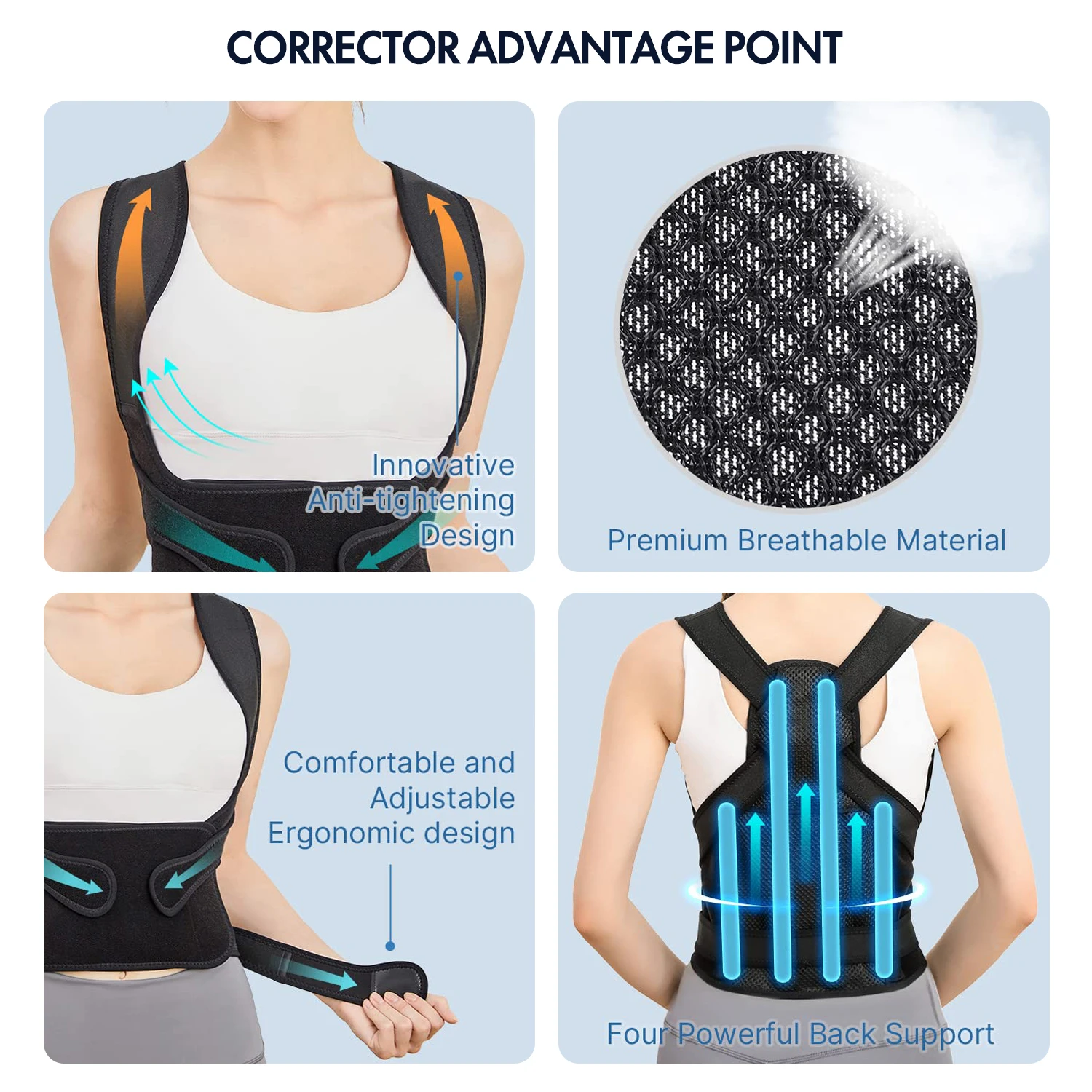 Rückenbandage, Haltungskorrektur für Damen und Herren, Schulterglätter, verstellbare volle Rückenstütze