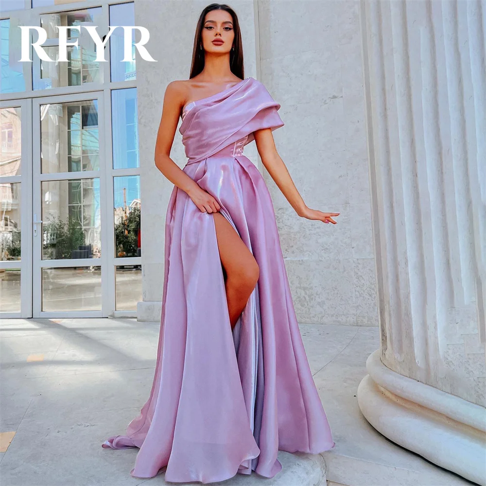 

RFYR One Shoulder Chic Woman Evening Dress Gown Tulle Ball Gown Beach Night Dresses Gown with Split Custom Size robes de soirée