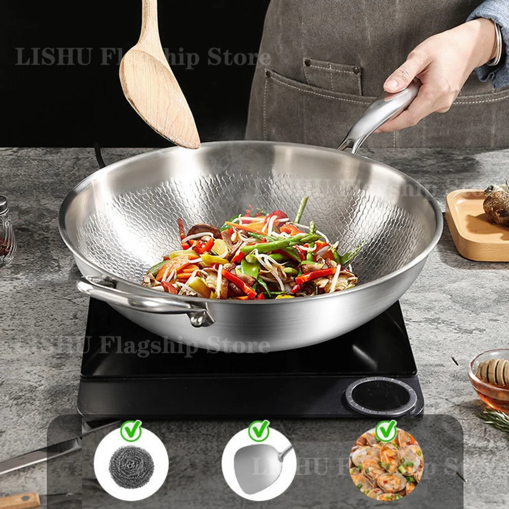 Hammered Titanium Stainless Steel Wok 5