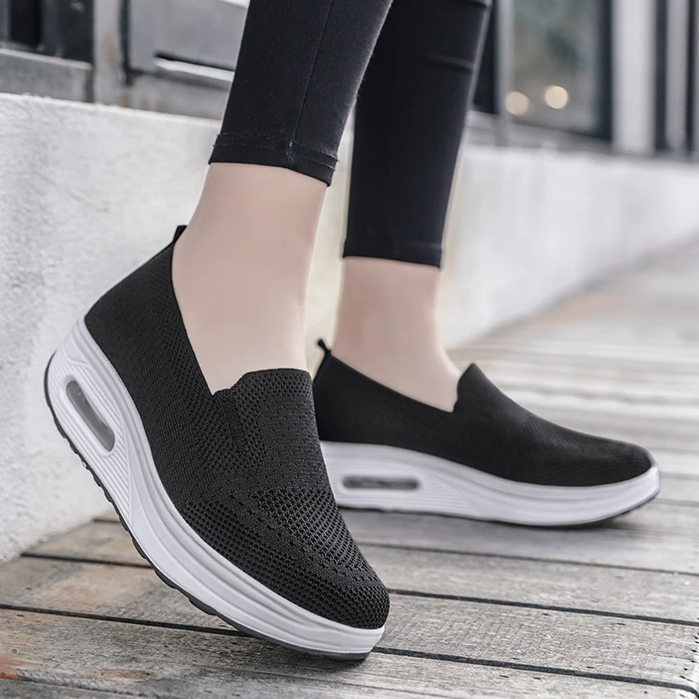 Tênis de caminhada de malha respirável feminino, calçados esportivos, slip-on, almofada de ar leve, feminino, verão