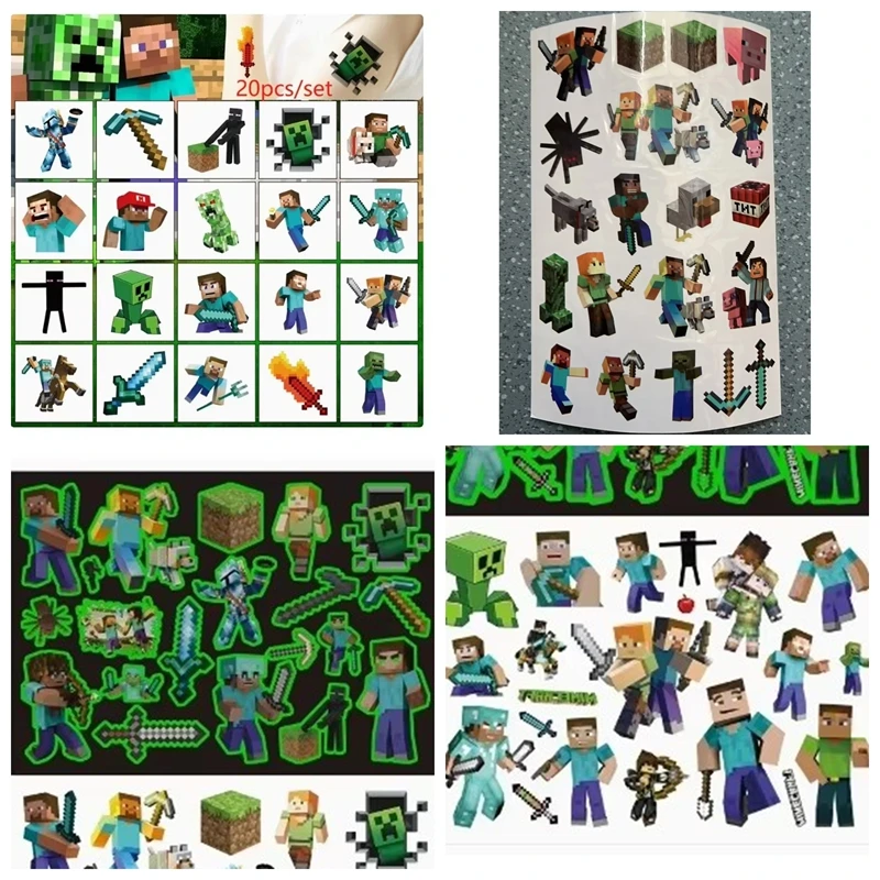Cartoon Cute Minecrafte Tattoo Sticker Children's Temporary Tattoos for Birthday Party Decoration Supplies Gift Kids Toys Decals