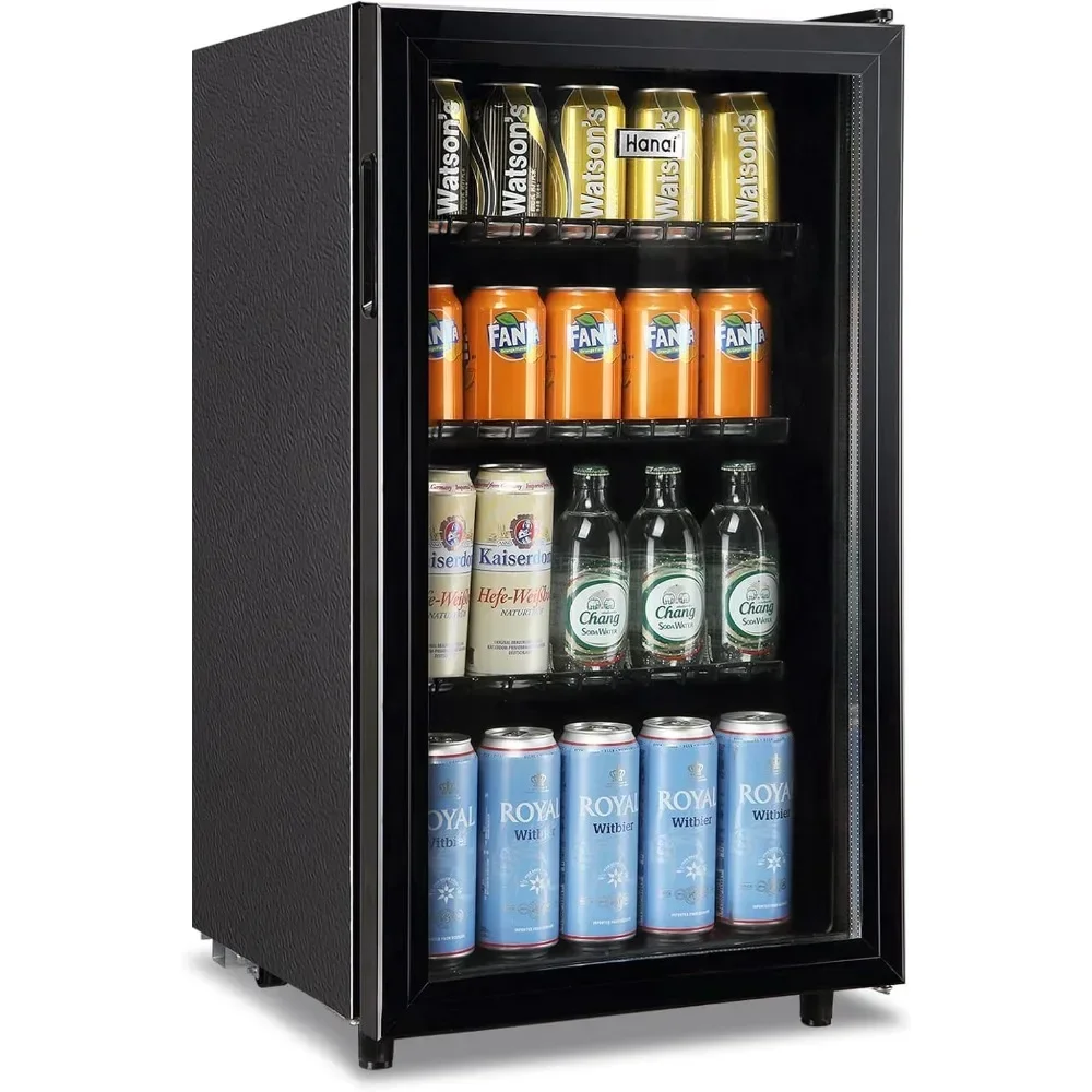 Mini Fridge, 3.5 Cu.Ft, Beverage Cooler for Beers Wine Juicer Cooler Adjustable Shelves LED Lights for Home, Office or Bar