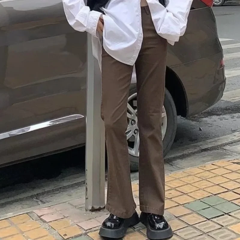 

Джинсы-клеш, женские корейские модные ретро утягивающие драпированные джинсы на молнии, стильные повседневные универсальные повседневные студенческие пряные девушки, осень-весна