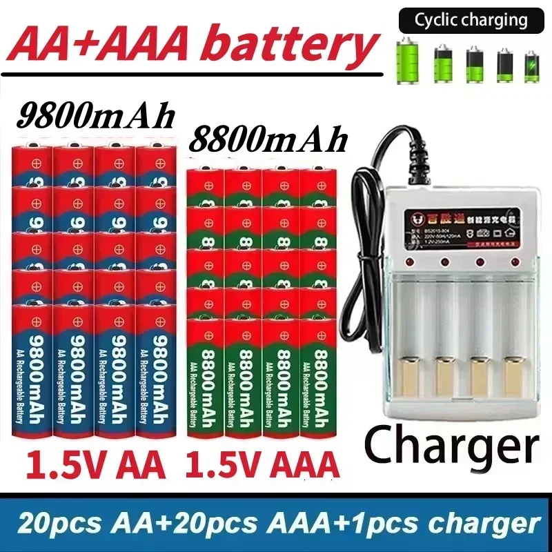 

AA battery rechargeable battery original 2024 best-selling 1.5V AA9800MAH+AAAA8800MAH+charger for Hair Clipper MP3