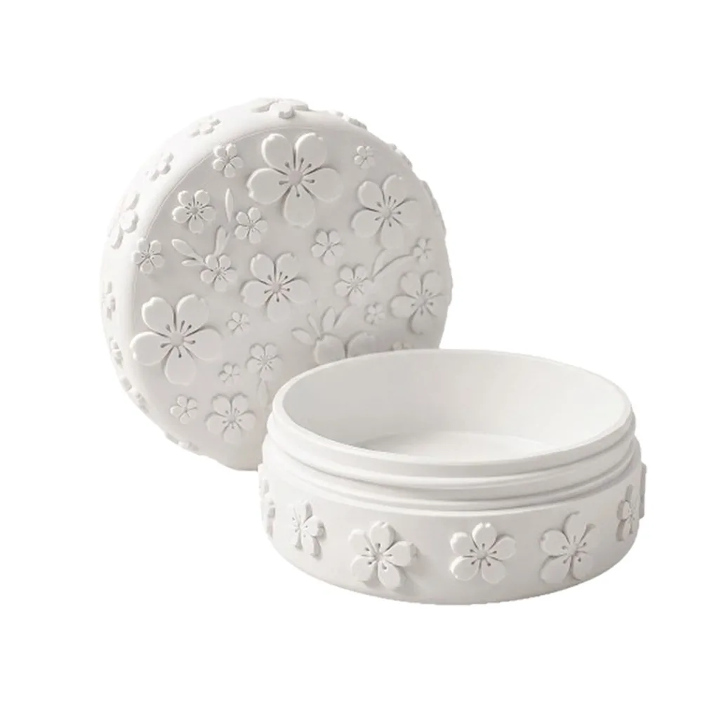 3D Printed Makeup Cotton Storage Box Embossed Cherry with Lid Jewelry Display Box Aesthetic Round Sealed Cotton Pad Container