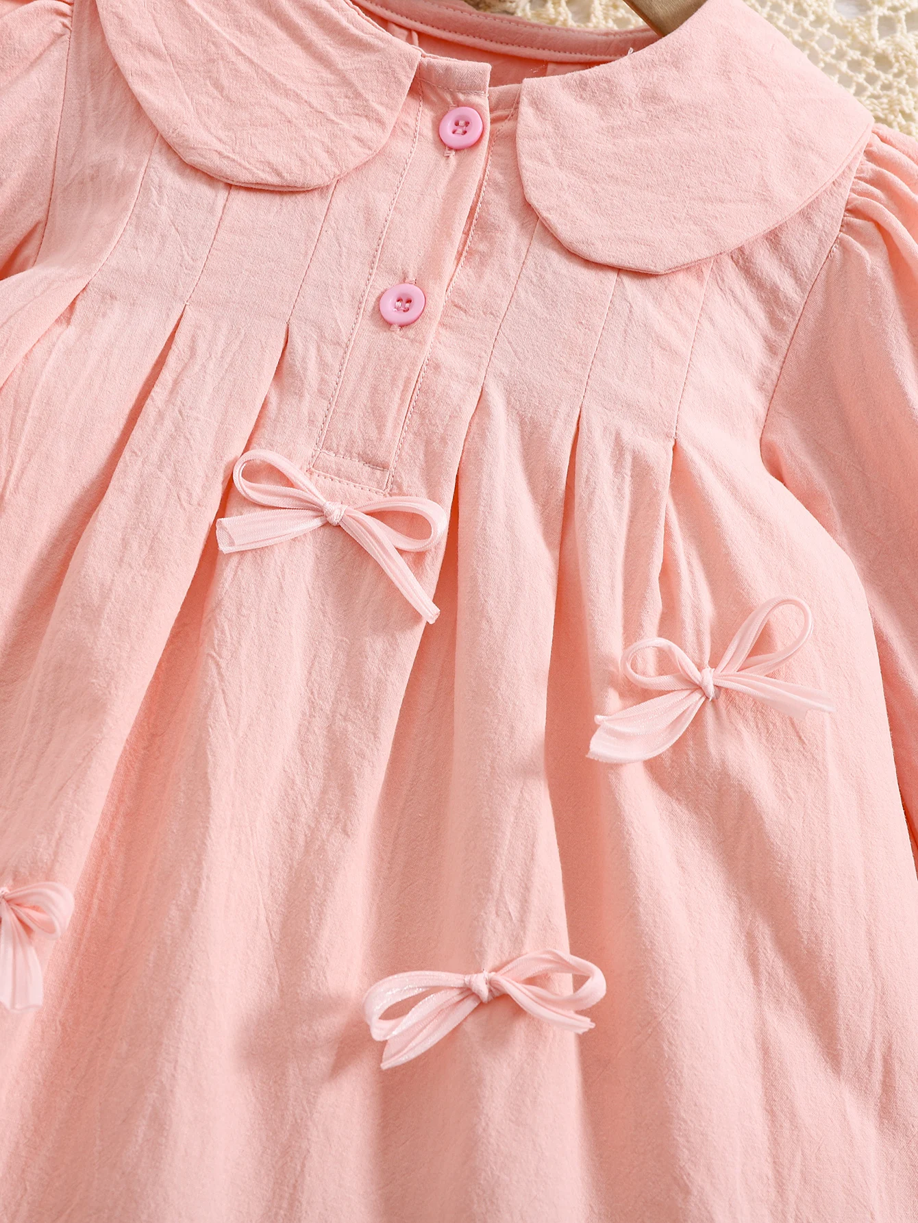 Spring and fall girls long sleeve dress with bow lapel sweet waist skirt