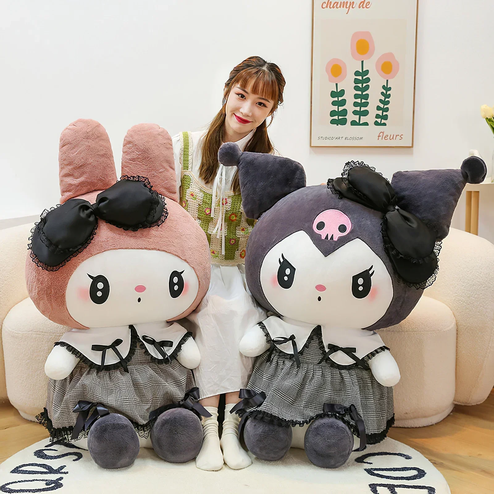 60cm Sanrio Kuromi My Melody Plush Toy Big Size Kawaii Gothic Little Devil Plushies Soft Stuffed Rag Doll Girl Kid Birthday Gift