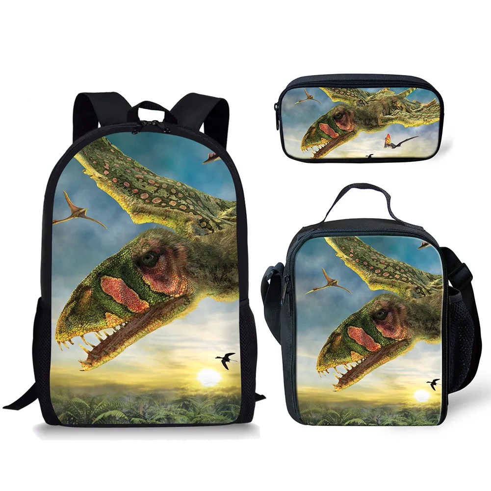 

3Pcs Cartoon Classic Dinosaur Pterosaur Print School Bag Set Kids Student Casual Backpack Campus Bookbag Lunch Bag Pencil Bag