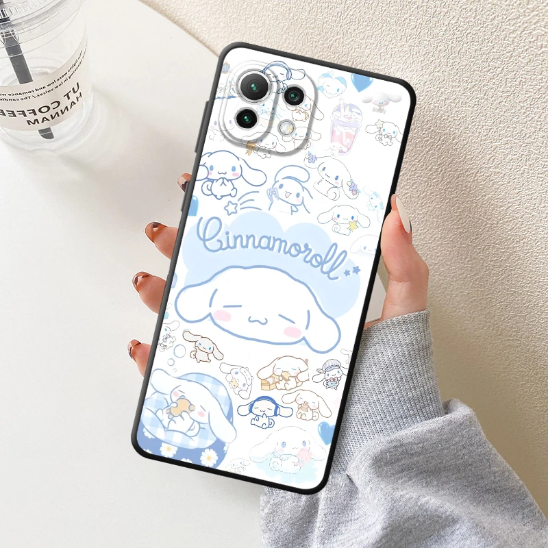 حافظة لهاتف شاومي ريدمي 12C 10 9 K40 K80 Pro A3 A1 A2 Plus 13C A5 14C A4 غطاء هاتف ناعم أسود لطيف سانريو سينامورول