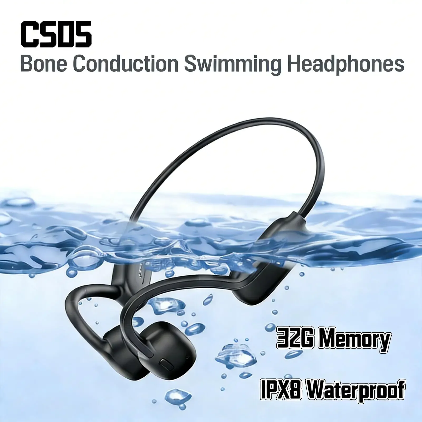 

New CS05 IPX8 Waterproof Swimming Bone Conduction Wireless Bluetooth Earphones 32G Memory Neckband Long Battery Life MP3 Player