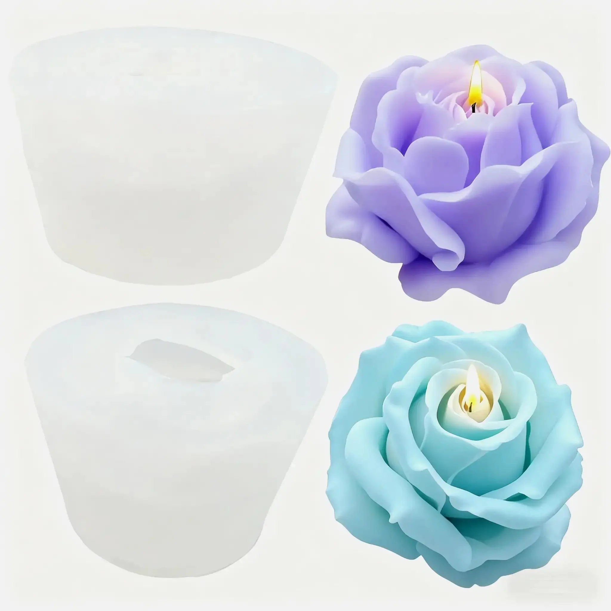 2-Piece Romantic 3D Rose Silicone Candle Molds - Reusable High-Quality Flower-Shaped Molds, Suitable for Scented Wax, Handmade Soap, Resin Making - Valentine's Day & Mother's Day Gifts, Home and Wedding Decorations, Delicate Petal Design, Smooth Texture, Exquisite Craftsmanship