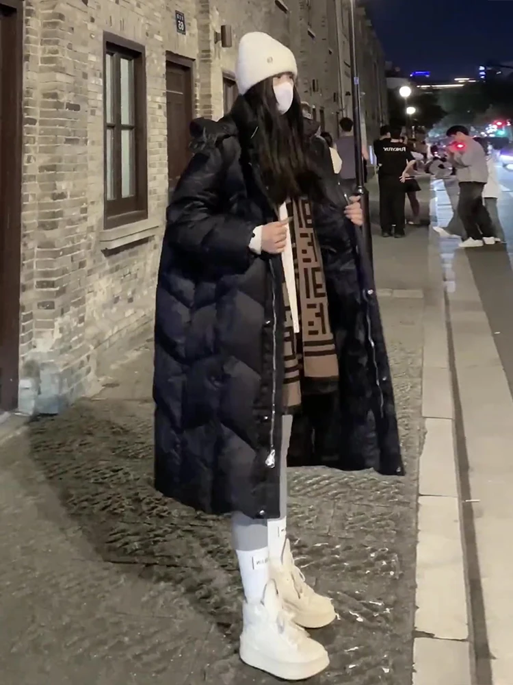 Abrigo con capucha de plumón blanco Thiened de invierno para mujer hasta la rodilla con cremallera Jaet coreano Sle Commute Faion Abrigo acolchado