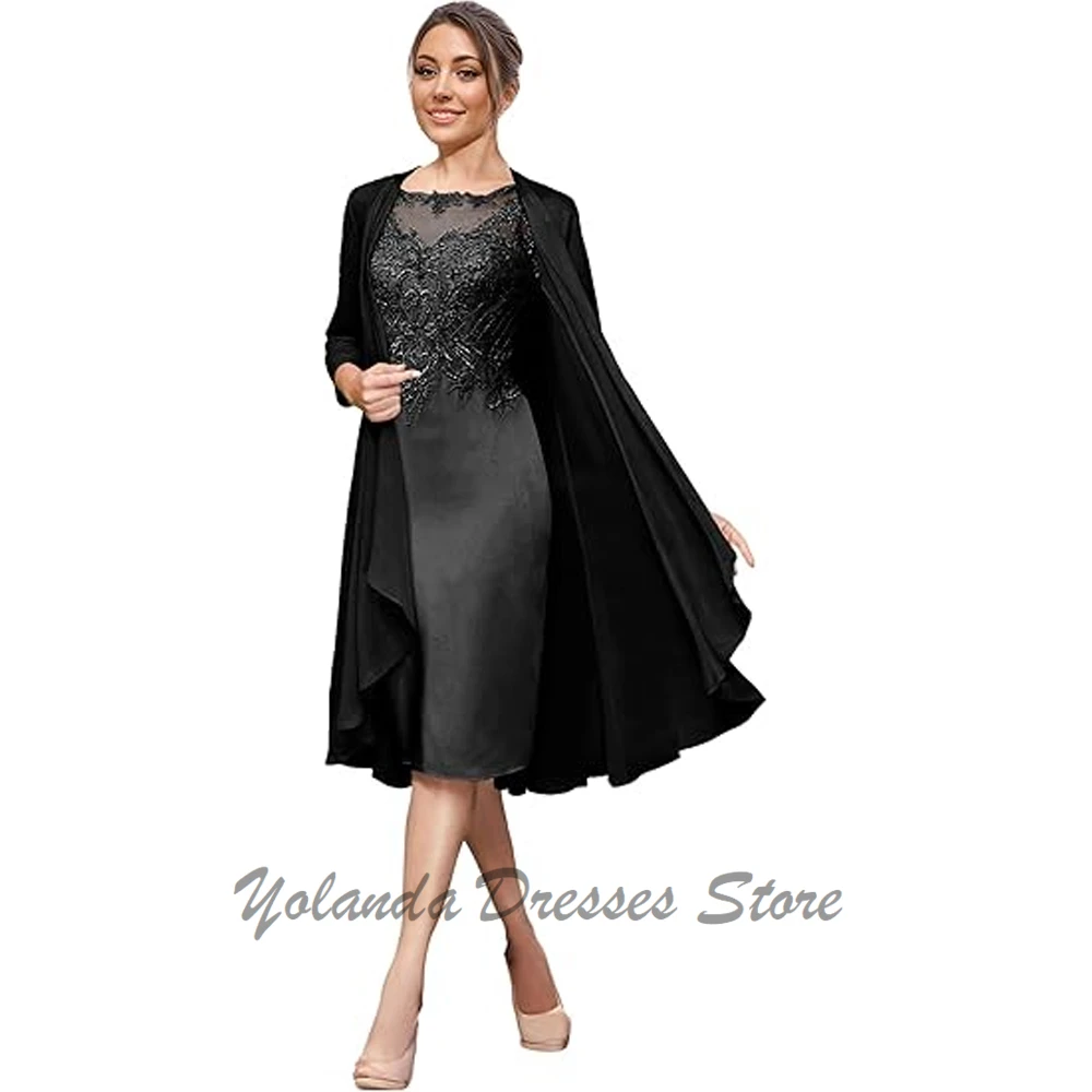 Modern 2 Pieces Mother of The Bride Dresses with Jacket Lace Wedding Guest Dresses for Women Tea Length Chiffon Evening Dress