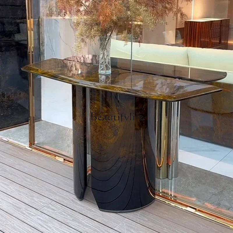 

z.Italian light luxury solid wood porch, new high-end villa, luxury home entrance corridor, Bentley premium feel porch table