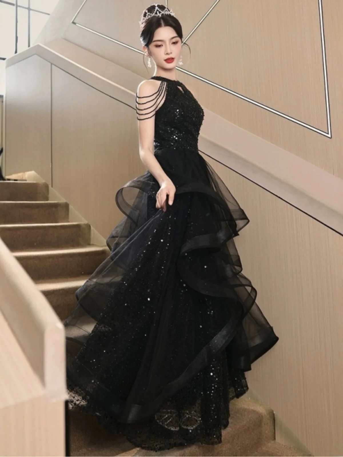 

Ele Bla Evening Gown Women's Lightweight Princ Dr Adult Ceremony Dr Luxury High-end Beautiful Long Skirt