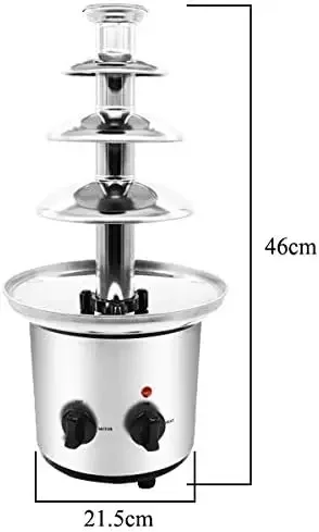 Stainless Steel Chocolate Fondue Fountain Small 4-tier Tower Altitude 45cm for Celebration/Wedding/Birthday/Christmas (220V)