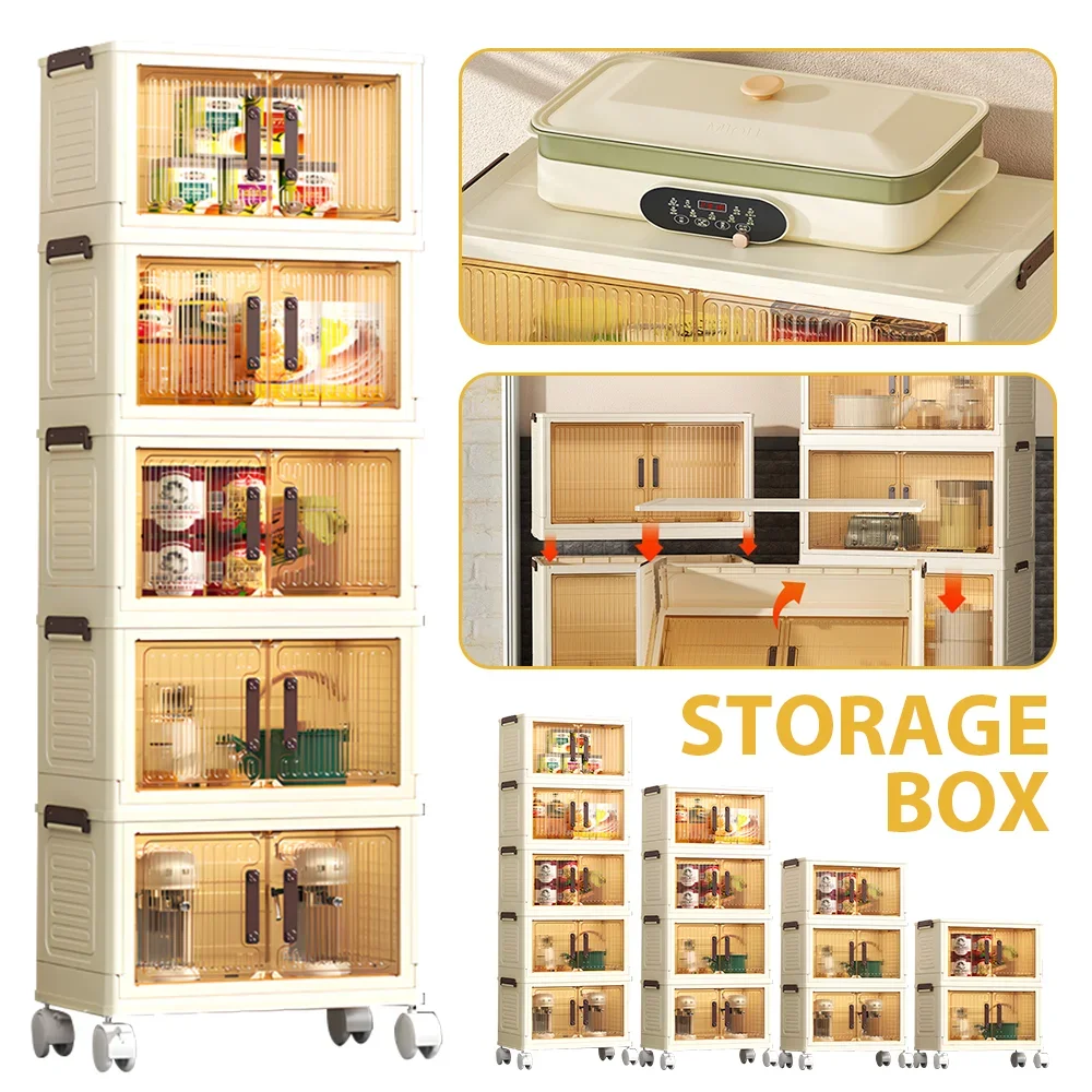

Customizable Caja almacenamiento plegable con ruedas, contenedores almacenamiento apilables multiusos 1/2/3/4/5 capas,