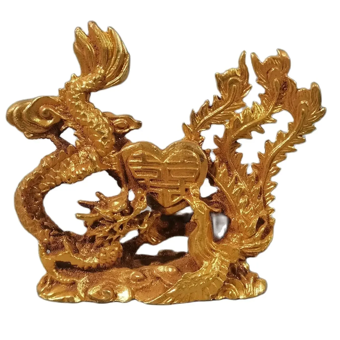 Golden Dragon and Phoenix Statue Sculpture Chinese Modern Art Couple Sculpture Feng Shui Ornament Home Decoration Wedding Gift