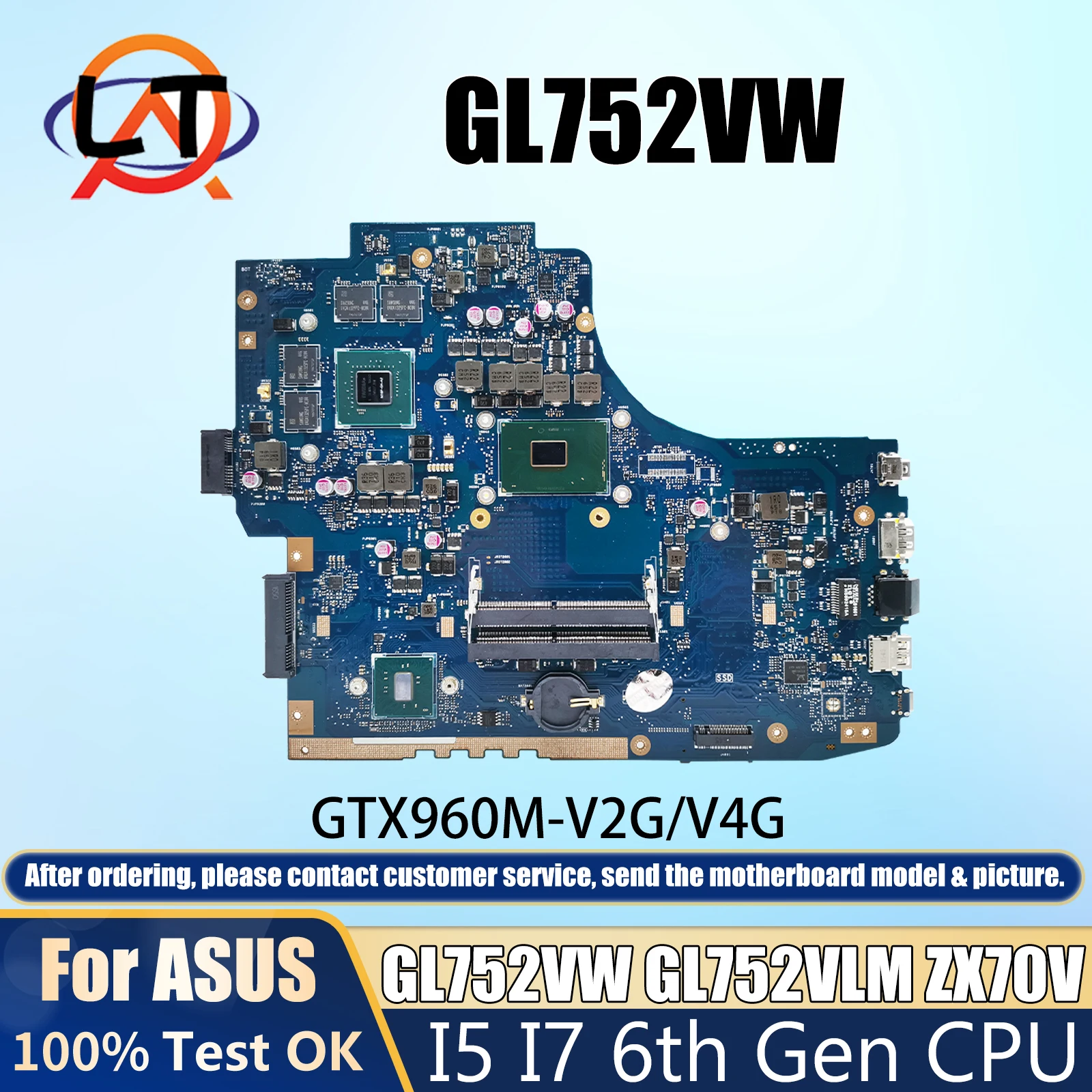 GL752VW For ASUS notebook Mainboard GL752VL GL752VWM GL752VLM ZX70V FX71PRO Laptop Motherboard I5 I7 6th Gen CPU GTX960M V2G/4G