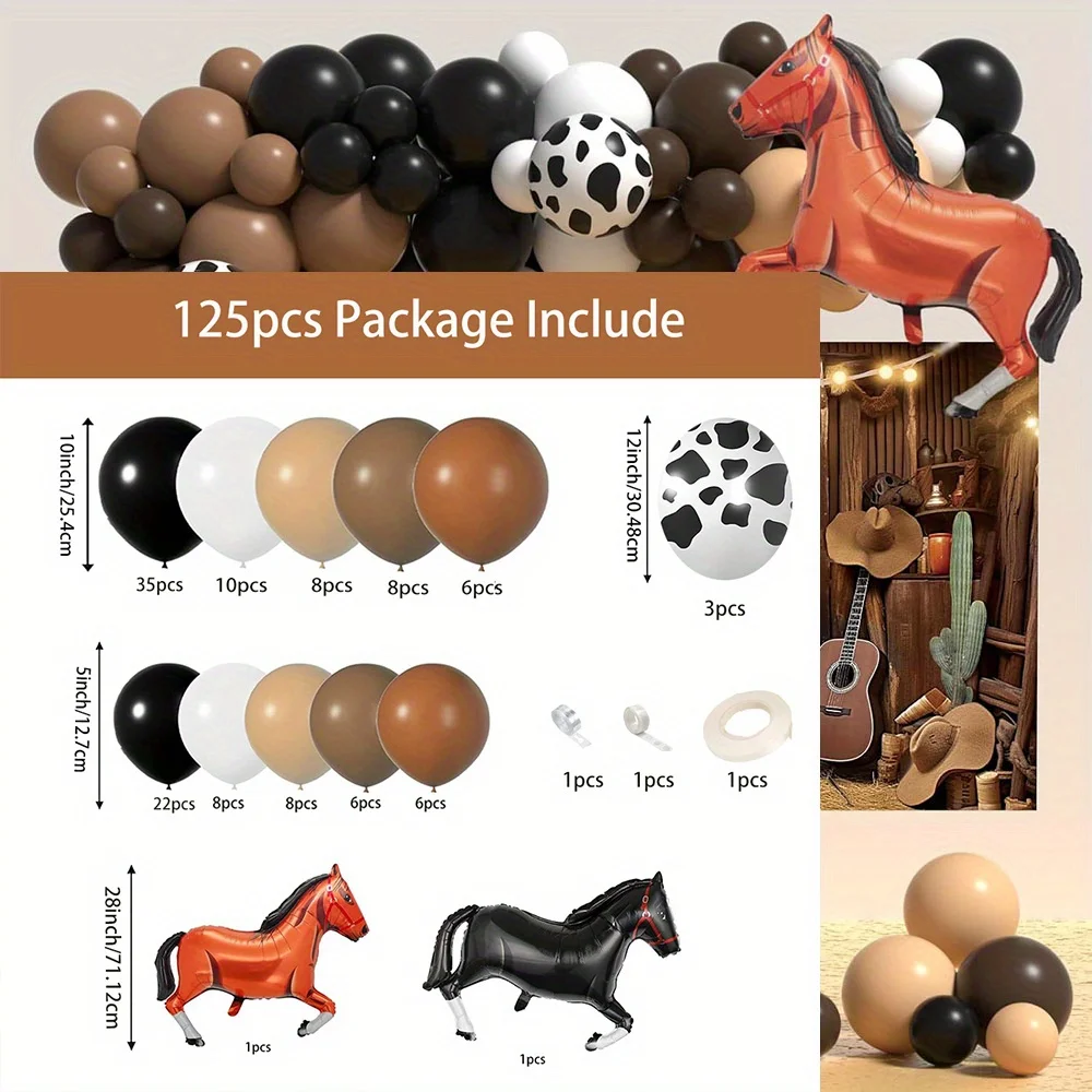 مجموعة قوس بالونات حصان مكونة من 125 قطعة لتزيين أعياد الميلاد والذكرى السنوية والحفلات - مجموعة تزيين بالون للاستخدام الداخلي/الخارجي