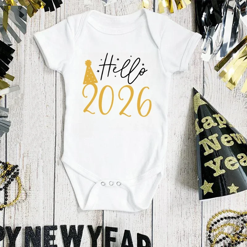 

Hello 2026 Baby Bodysuit Body Baby Boys Girls Rompers Cotton Short Sleeve Infant New Year Ropa Clothes Newborn Christmas Gift