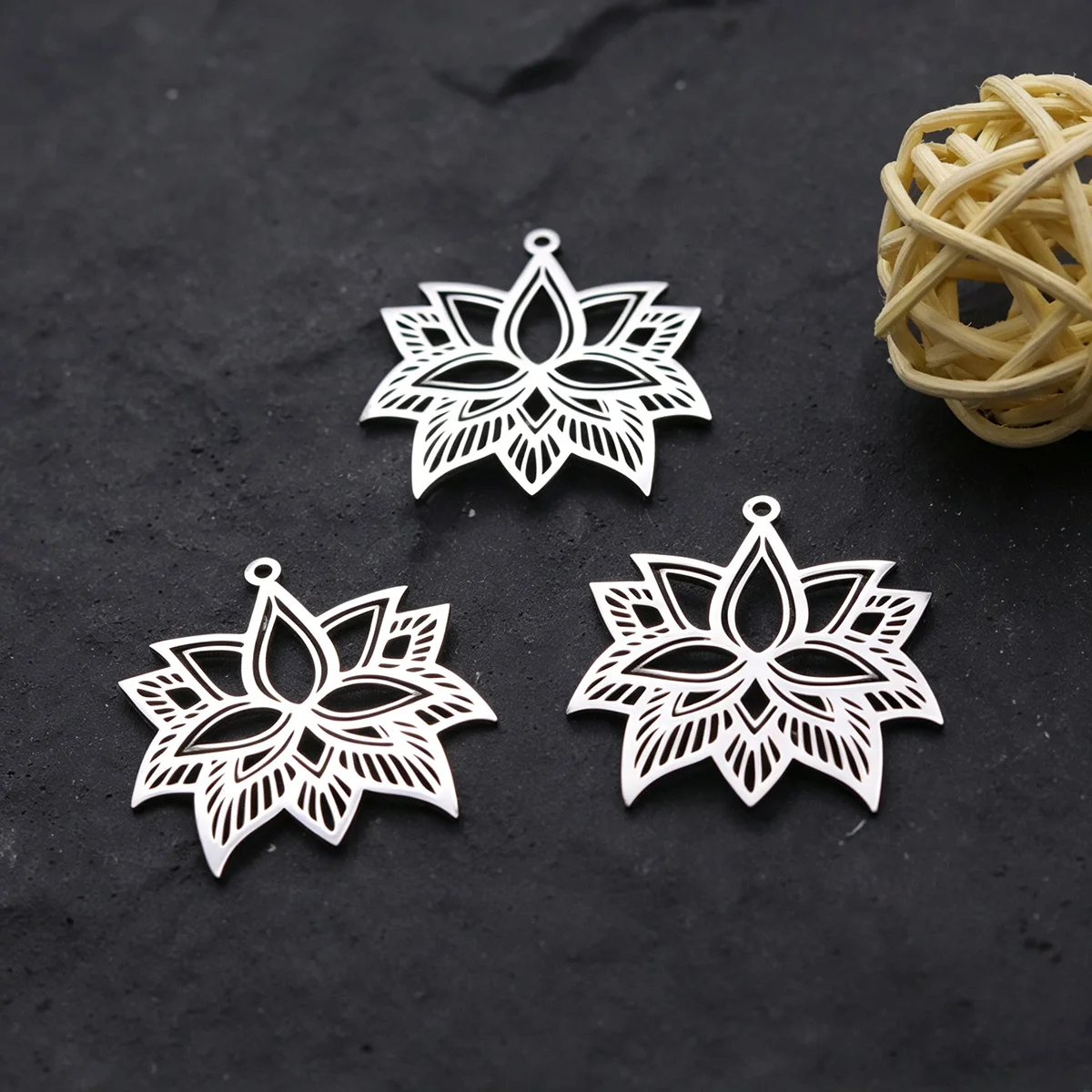 3pcs Lotus Flower Charms Stainless Steel Pendant for Jewelry Making Vintage Earrings Necklace DIY Handmade Craft Accessories