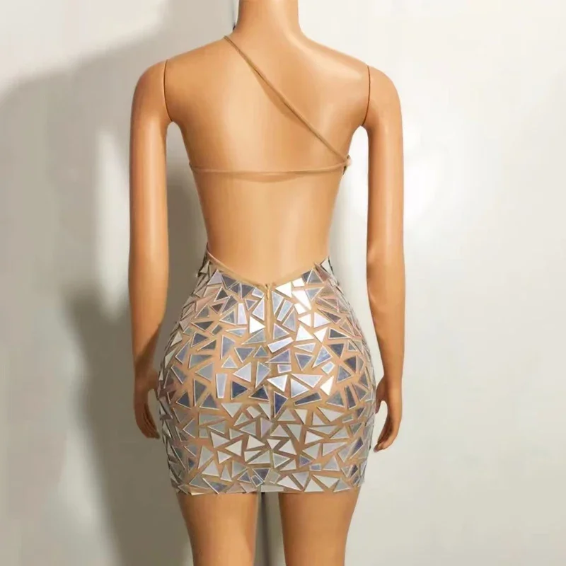 Sexy recorte espelhos vestido sem costas festa vestido de noite feminino aniversário celebrar vestidos jazz traje palco outfits xs5525