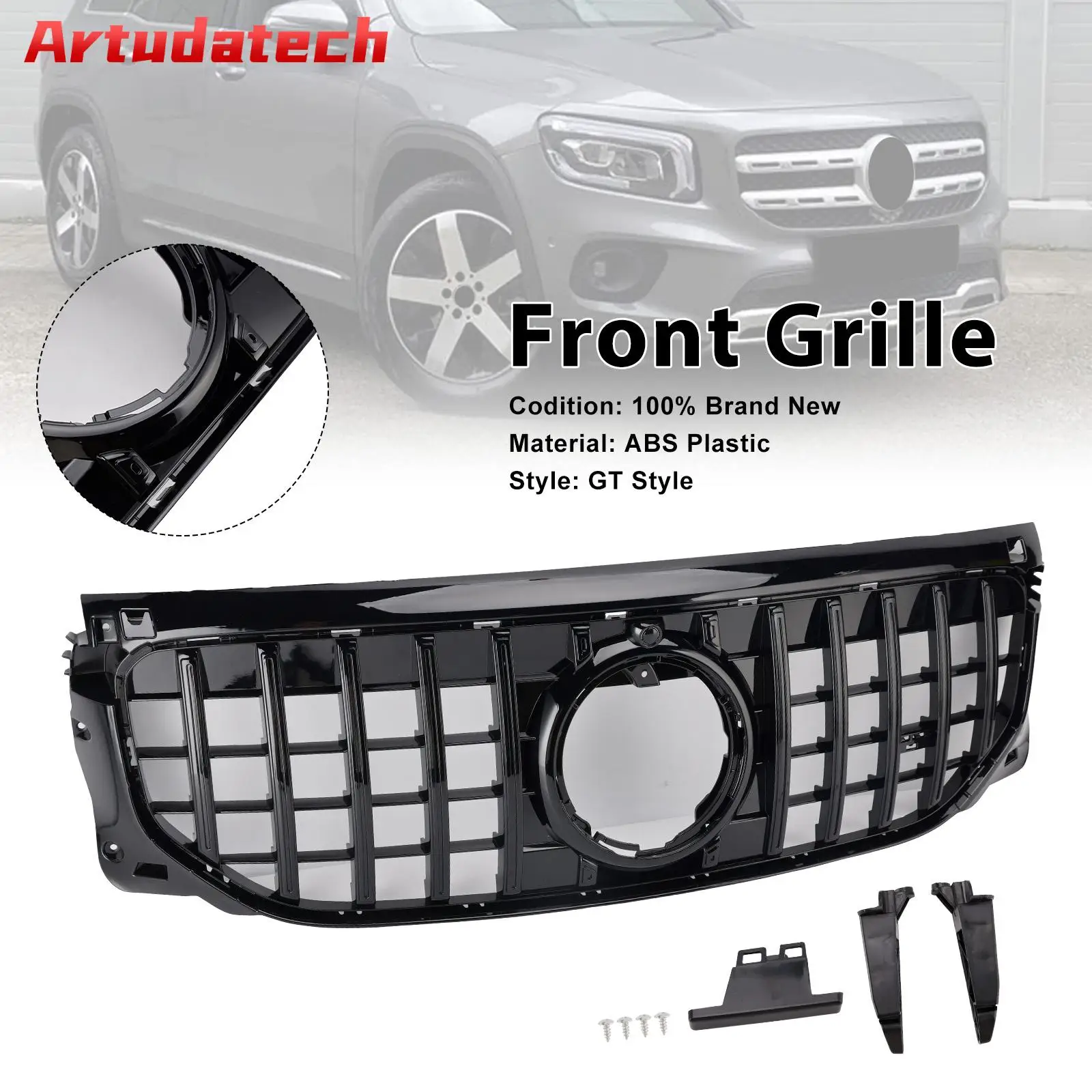 Artudatech Black Front Bumper Grille Grill Fit for Mercedes Benz GLB X247 GLB200 GLB250 2024+ Car Accessories