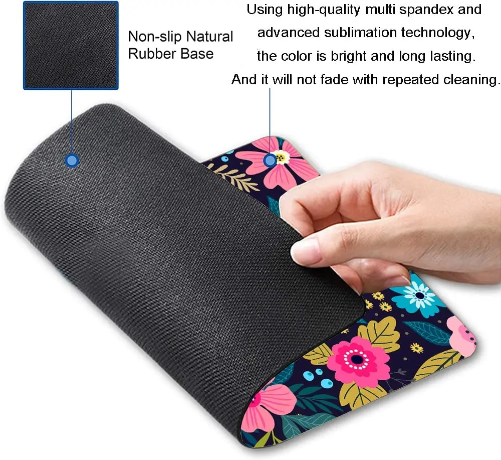 Personalized Computer Mouse Pad with Colorful Floral Washable Mouse Mat with Lycra Cloth Gaming Office Home Non-Slip Rubber Base