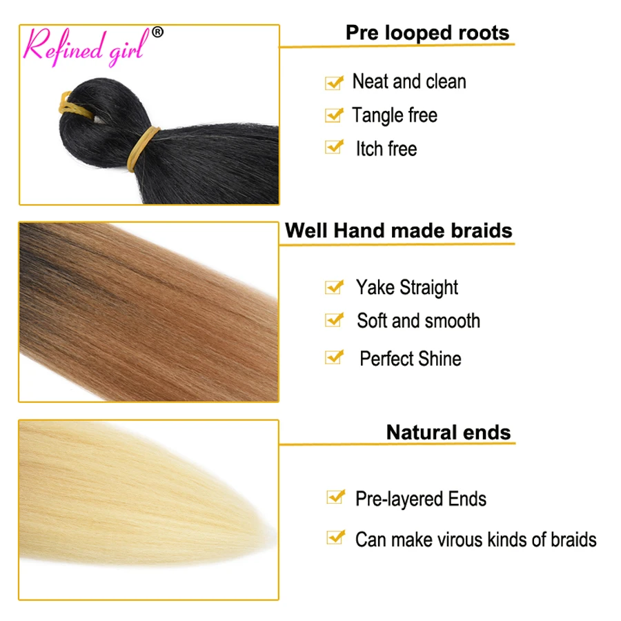 Synthetic Fiber Bluk for Jumbo Braids Box Braid Crochet hair Ombre Color EZ Braiding Hair Extensions for Black Woman Girls Brown