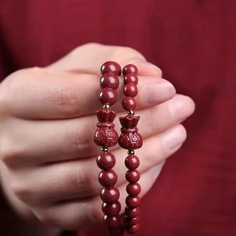 

Natural Raw Cinnabar Lucky Bag Bracelet, Exquisite Fashion Ethnic Style Jewelry