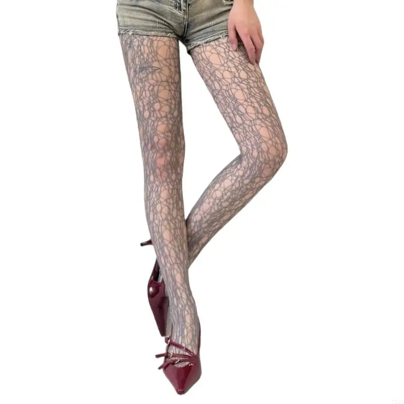 T21F Mujeres rejilla estampada Molcadas Mezclas Altas calcetines Leggings Pantyhose