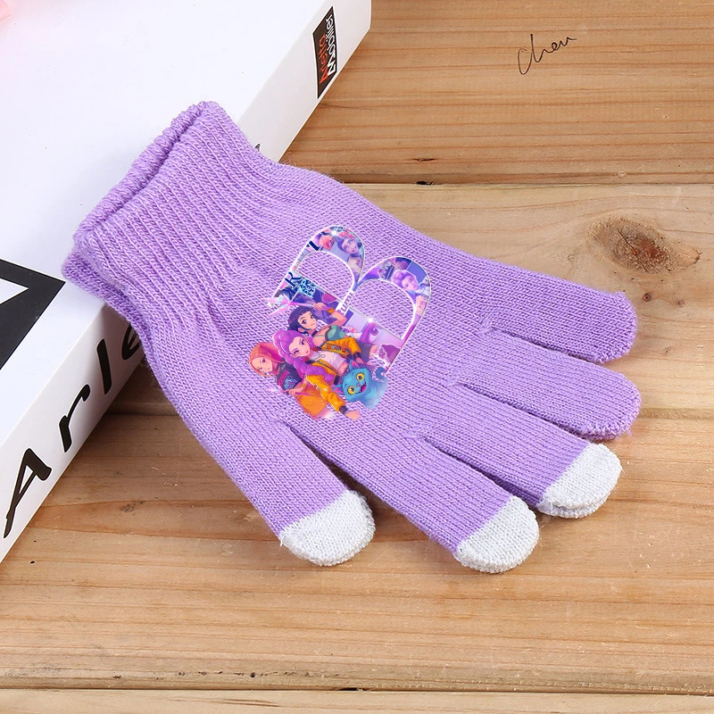 KPop Demon Hunters gants fille dessin animé écran tricoté gants enfants hiver chaud Anime accessoires de mode enfants cadeau d'anniversaire