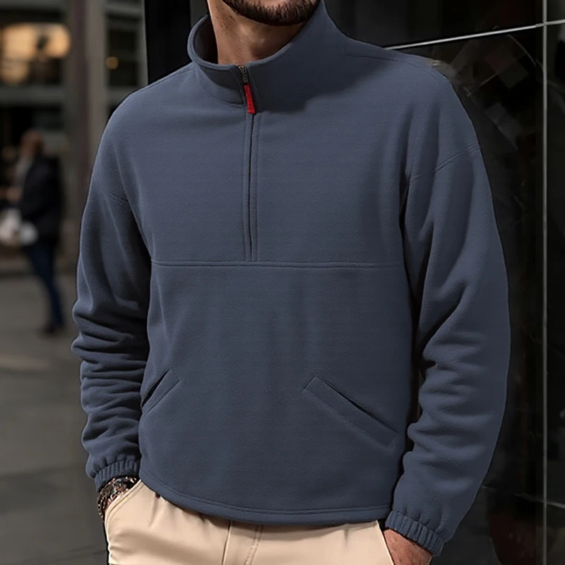 Männer Sweatshirts Einfarbig Casual 2025, Herbst Stehkragen Pullover Hoodies Halb Zipper Pullover Outdoor Streetwear