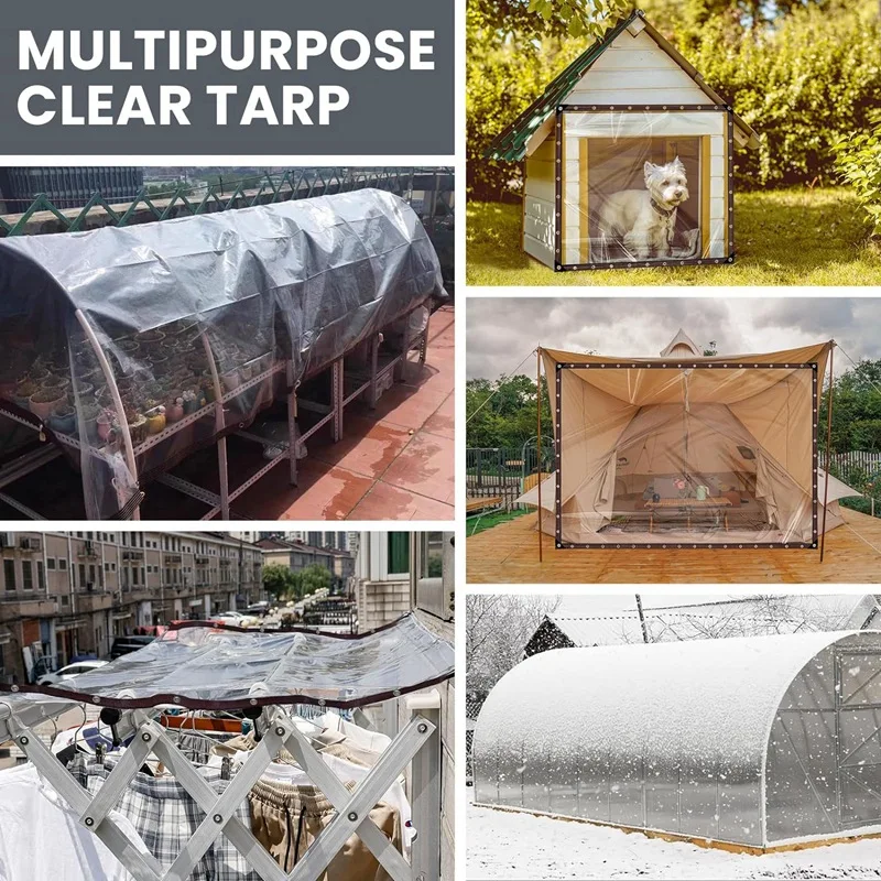 6.6x6.6 FT Clear Waterproof Tarps, Tarp With,Clear Tarps for Patio,for Covering Henhouse Porch Canopy Plant Camping