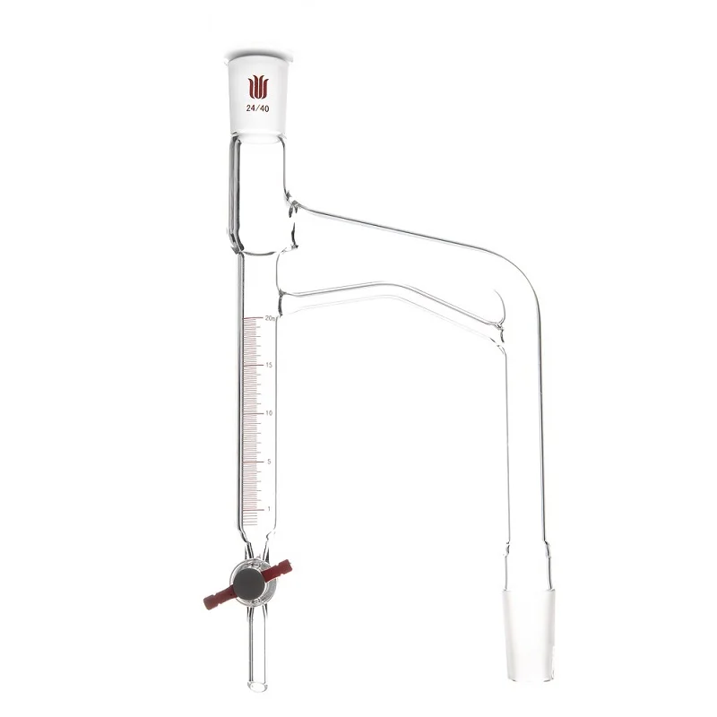 SYNTHWARE Graduated distillation receiver, 10mL/20mL, Joint 24/40, PTFE/Glass valve, Borosilicate glass, D46