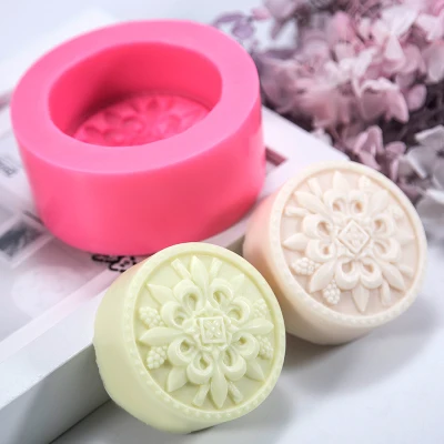 PRZY Silicone Soap Mould Pattern Mold Handmade DIY Aroma Mould Soap Making Moulds Resin Clay Molds Round Moon Cake Flower HC0162