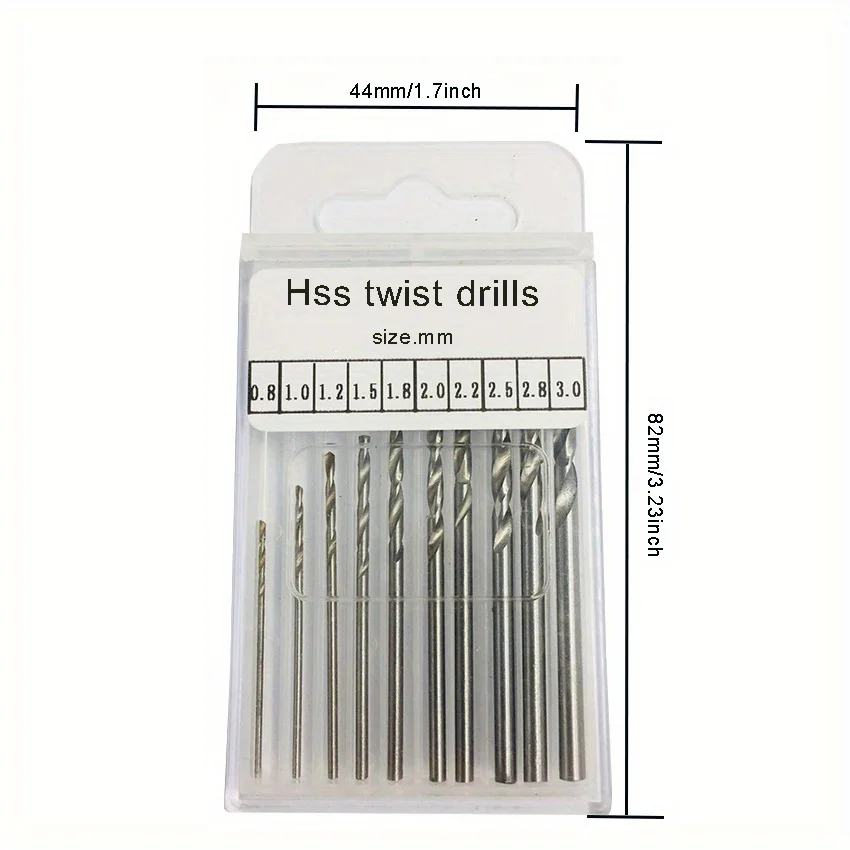 10pcs High-speed Steel Drill Bit Set 0.8-3.0mm Drilling Hole Twist Drill DIY Small Drill Bit