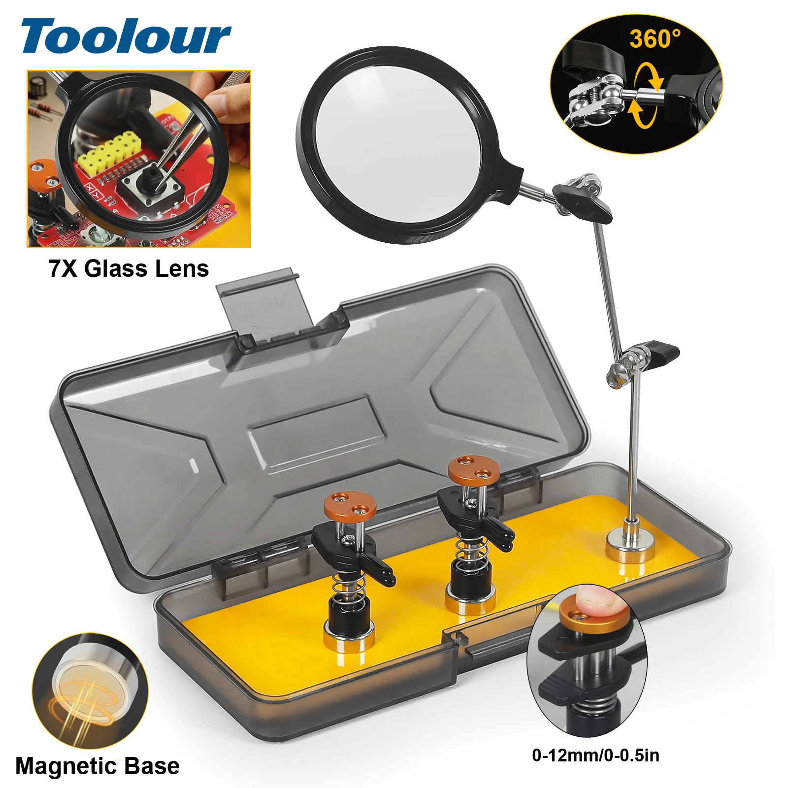 

Helping Hands Soldering Station PCB Holder Third Hand Solder Tool with 2 Adjustable Clips 7X Magnifier for Electronics Repair