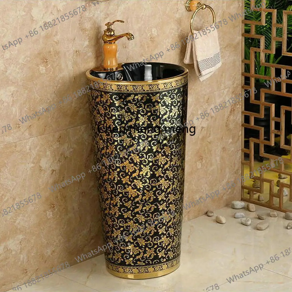 Pedestal Sink  Black Ceramic Bathroom Sink With Stand Pillar Wash Basin With Overflow Artistic Pedistal Sink